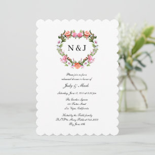 Monogram Roses Floral Heart Rehearsal Dinner Invitation