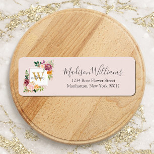 Monogram Roses Gold Flower Floral Return Address Label