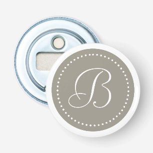 Monogram Round Aluminium/White Dot Border Bottle Opener