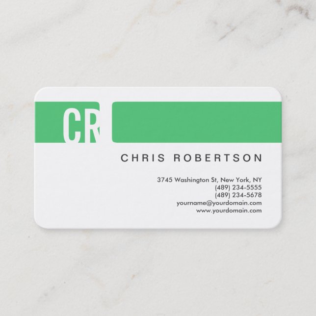 Monogram Round Corner Emerald Green Business Card (Front)