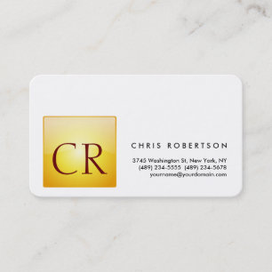 Monogram Rounded Corner Yellow White Business Card