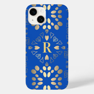 Monogram Royal Blue Gold Pattern Case-Mate iPhone 14 Case