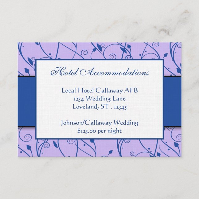 Monogram Royal Blue Lilac Floral Swirl Wedding Enclosure Card (Front)