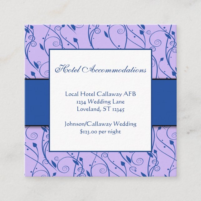 Monogram Royal Blue Lilac Floral Swirl Wedding Enclosure Card (Front)