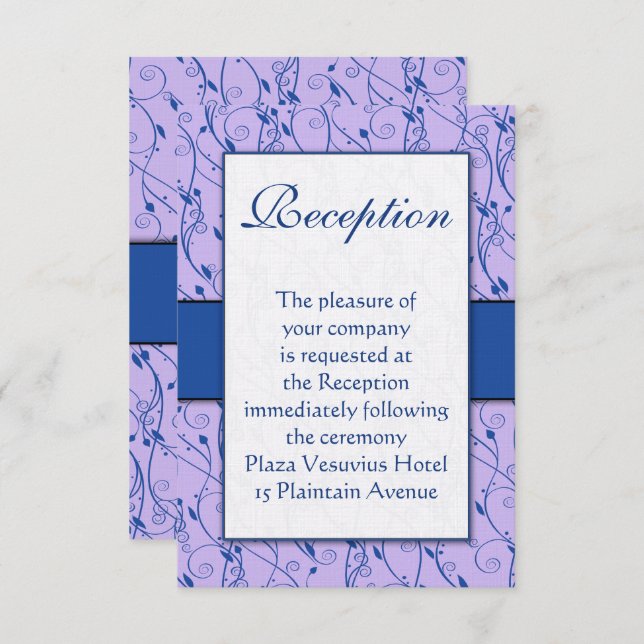 Monogram Royal Blue Lilac Swirl Wedding Invitation (Front/Back)