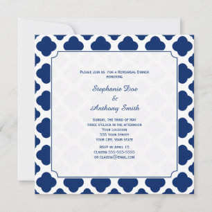 Monogram Royal Blue Quatrefoil Rehearsal Dinner Invitation