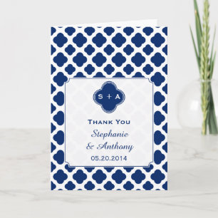 Monogram Royal Blue Quatrefoil Wedding Thank You