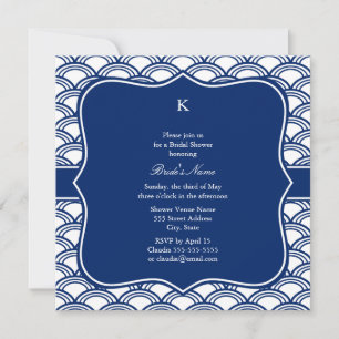 Monogram Royal Blue Seigaiha Pattern Rehearsal Invitation