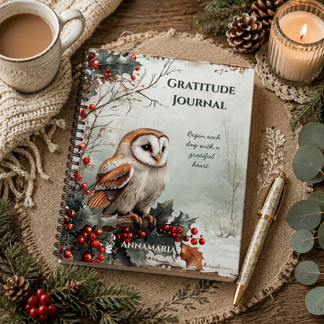 Monogram Rustic Barn Owl Gratitude Journal |  (Creator Uploaded)