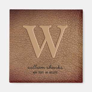 Monogram rustic brown leather black gold stylish  magnet