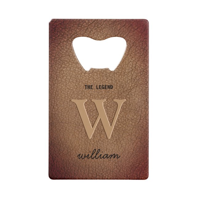 Monogram rustic brown leather stylish script name (Front)