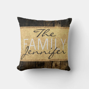 Monogram Rustic Burlap Old Wood Look Cushion