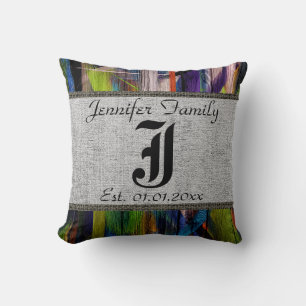 Monogram Rustic Burlap Paint Wood Look #10 Cushion
