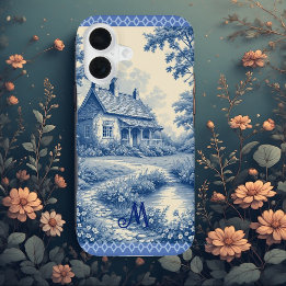 Monogram Rustic Cottage French Toile Blue Romantic iPhone 16 Case