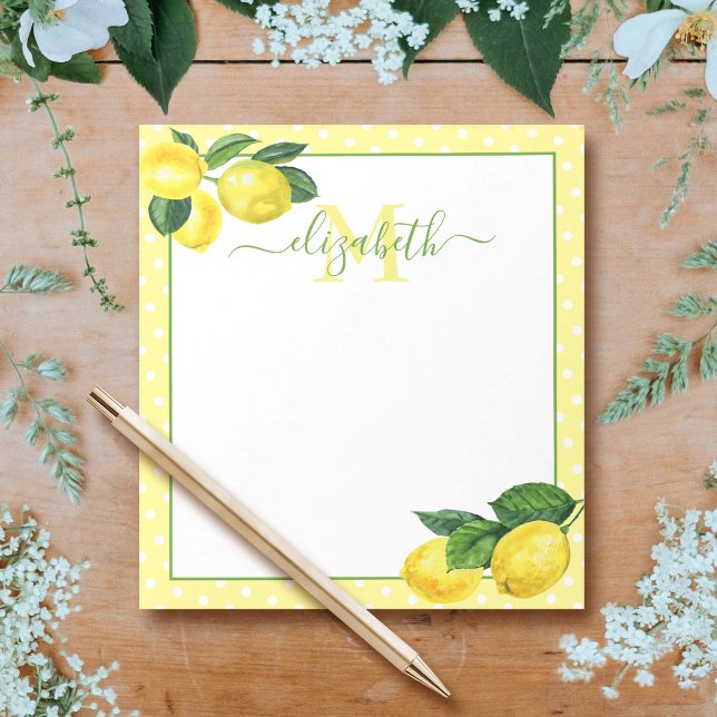 Monogram rustic country lemon watercolor polka dot notepad (Creator Uploaded)