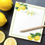 Monogram rustic country lemons watercolor stripes notepad<br><div class="desc">Freshen up your to do lists with this beautiful, chic, simple, modern, custom monogram name notepad. Fresh, rustic, country watercolor lemons and green leaves, along with grass green handwritten script typography, overlay yellow pinstripes on a white background. Personalise with your name and monogram initial. Makes a stylish statement every time...</div>