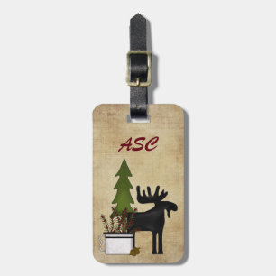 Monogram Rustic Country Mountain Silhouette Moose Luggage Tag
