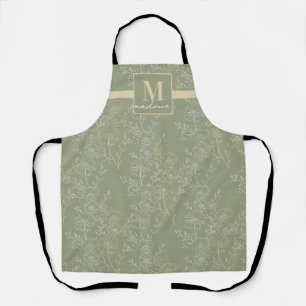 Monogram Rustic Daisies on Sage Green Apron