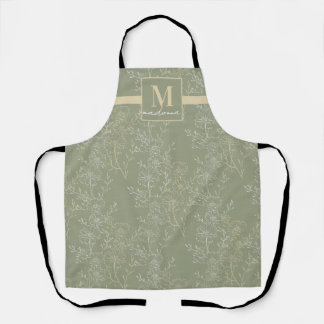 Monogram Rustic Daisies on Sage Green Apron