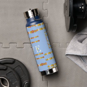 Monogram Rustic Daisy Floral Love Blue  Water Bottle