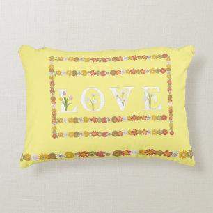 Monogram Rustic Daisy Floral Love Decorative Cushion
