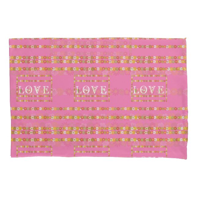  Monogram Rustic Daisy Floral Love Pink  Pillowcase (Front)