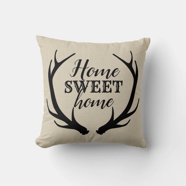 Monogram Rustic Deer Antlers Monogram Country Chic Cushion (Front)