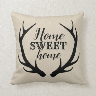 Monogram Rustic Deer Antlers Monogram Country Chic Cushion