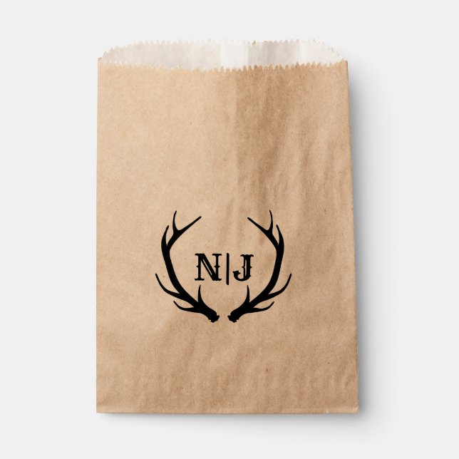 Monogram Rustic Deer Antlers Personalised Favour Favour Bag (Front)