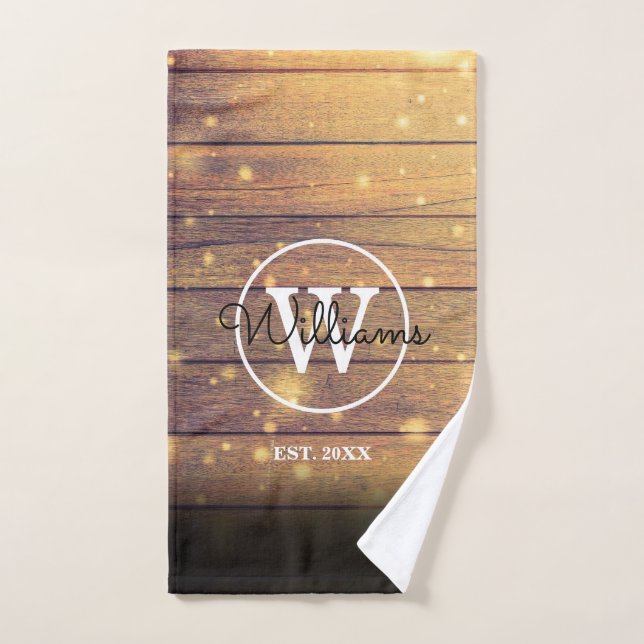 Monogram Rustic Elegant Script Wood Panels Bath Towel Set (Hand Towel)