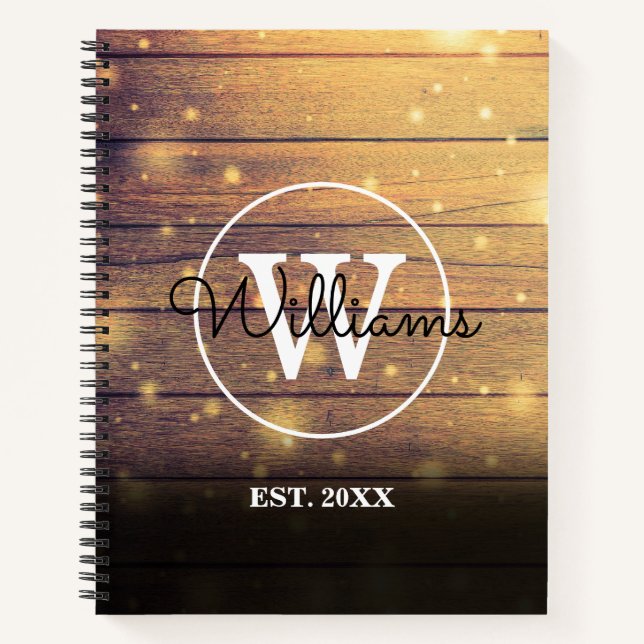 Monogram Rustic Elegant Script Wood Panels Notebook (Front)