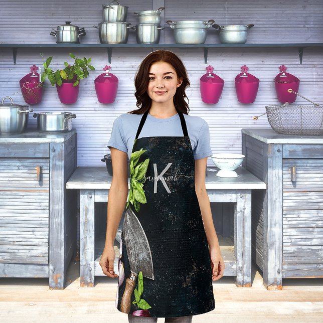 Monogram rustic food vegetables herbs apron (Creator Uploaded)