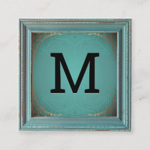 Monogram Rustic Frame Gold Decorative Mandala Square Business Card