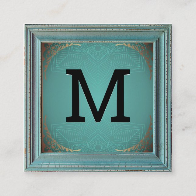 Monogram | Rustic Frame Gold Decorative Mandala Square Business Card (Front)
