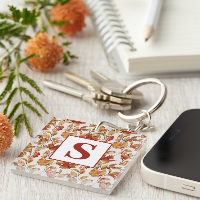 Monogram Rustic Leaf Autumn  Key Ring (Front Right)