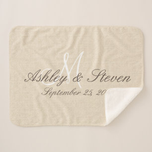 Monogram   Rustic Linen Look Sherpa Blanket