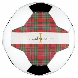 Monogram Rustic Plaid Name Tartan Girly Soccer Ball
