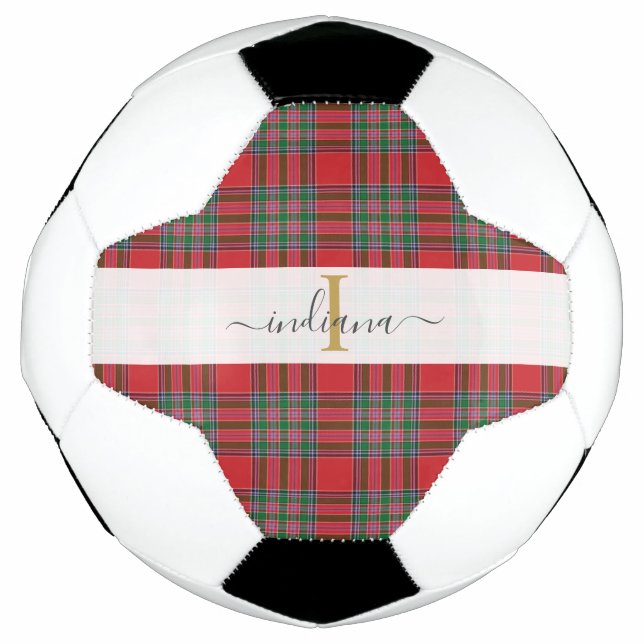 Monogram Rustic Plaid Name Tartan Girly Soccer Ball (Front)