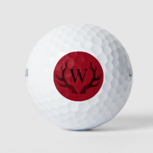 Monogram Rustic Red Black Antlers Golf Balls