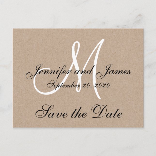Monogram Rustic Save the Date Announcement Postcard (Front)