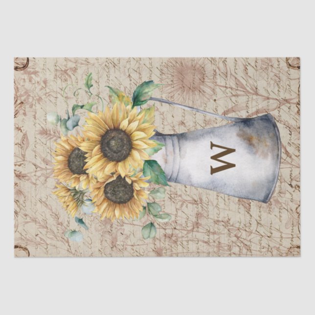 Monogram Rustic Sunflower Vintage Letter Decoupage Tissue Paper (Front)