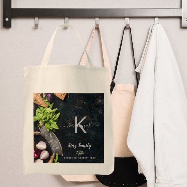 Monogram rustic vegitarian cooking food groceries tote bag (Creator Uploaded)