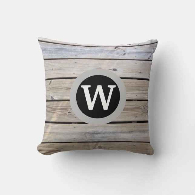 Monogram Rustic Wood Pattern Cushion (Front)