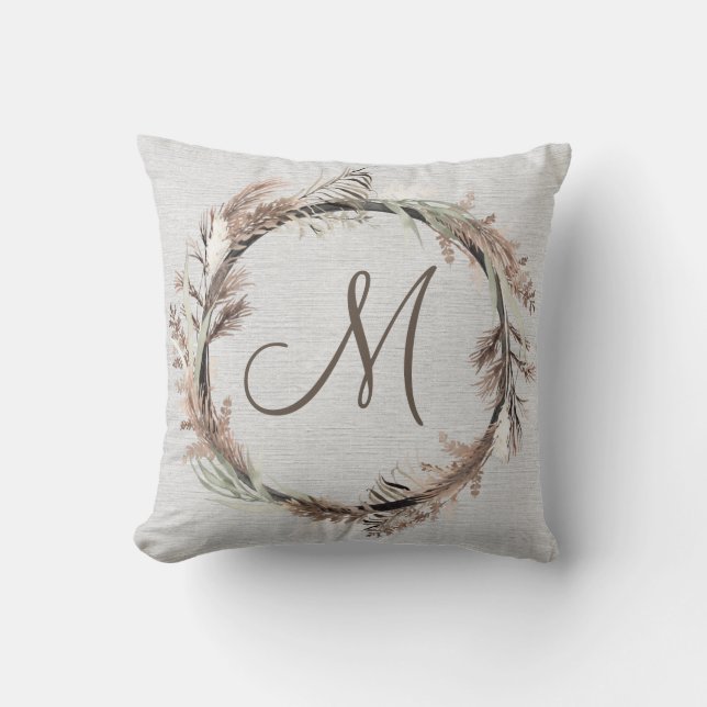 Monogram Rustic Wreath Pillow (Front)