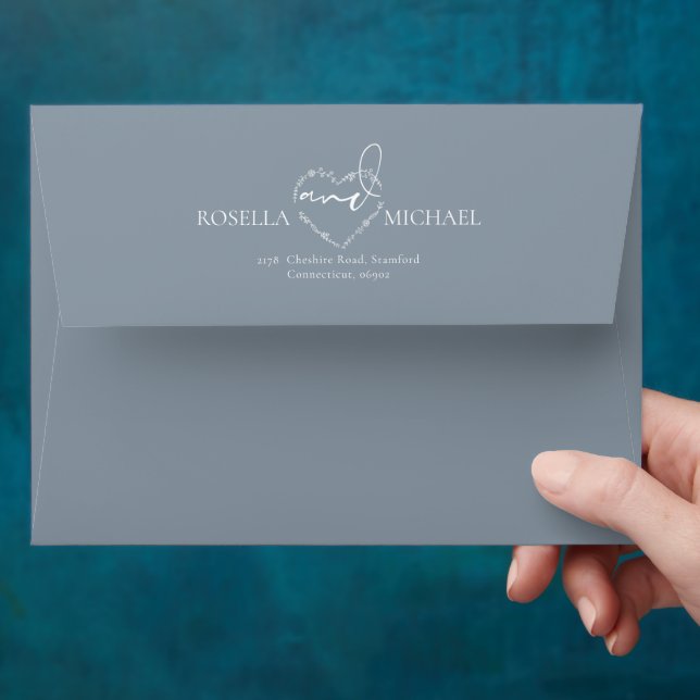 Monogram Rusty Blue Modern Elegant Wedding Envelop Envelope (Hand)