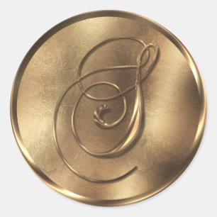 Monogram S Bronze Wedding Invitation Holiday Classic Round Sticker