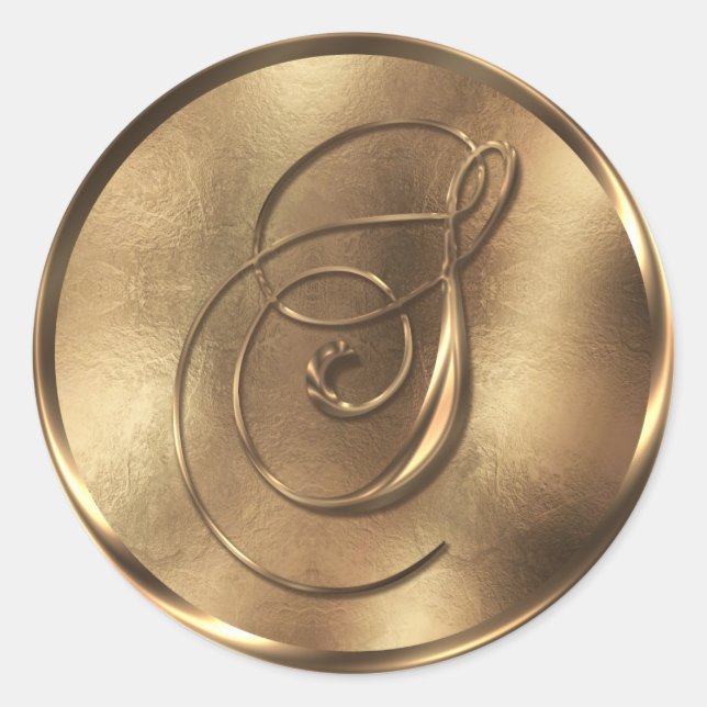 Monogram S Bronze Wedding Invitation Holiday Classic Round Sticker (Front)