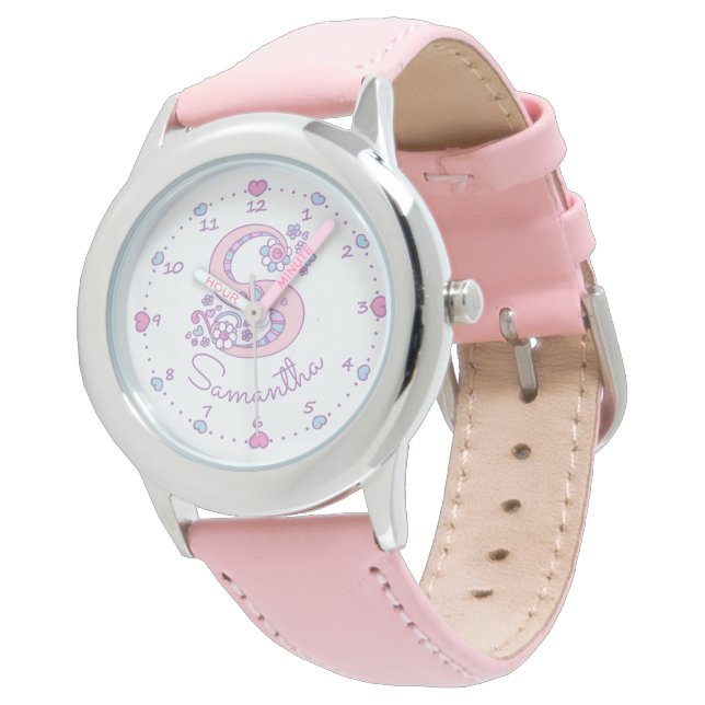 Monogram S girls doodle letter art Samantha Watch (Angled)