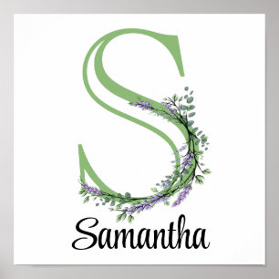 Monogram S Lavender Eucalyptus nursery Poster