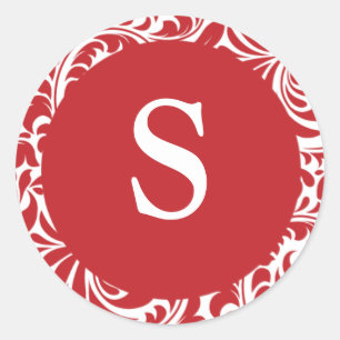 Monogram S Red White Customisable Wedding Monogram Classic Round Sticker
